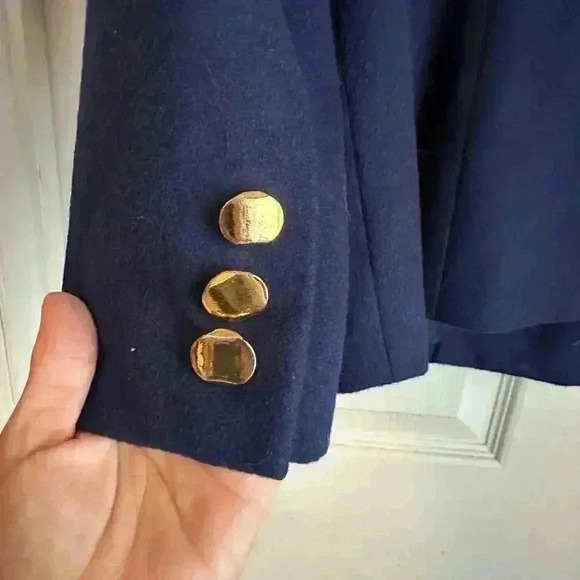 Vintage Carlisle Coat Womens Size 8 Wool Cashmere Cobalt Blue Lined Gold Button - Picture 2 of 7